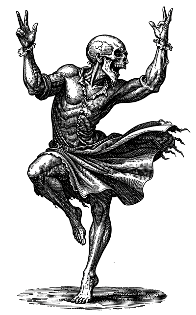 Danse macabre — a dancing skeleton