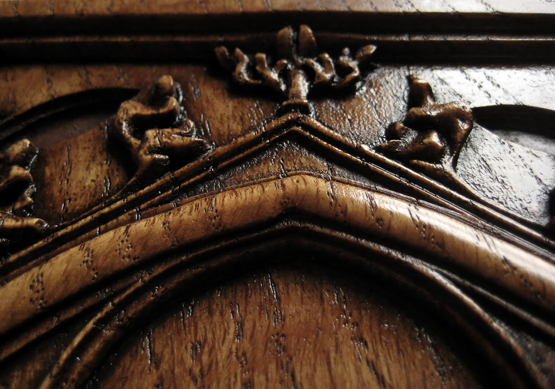 Carved oak panel based on a 14th-century French ivory writing tablet cover